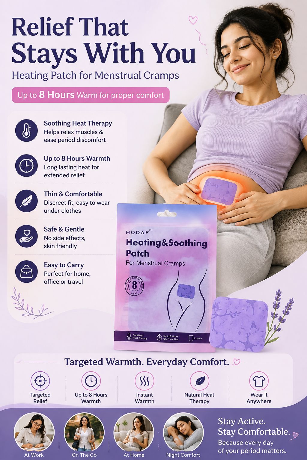 Heating Patch for Menstrual Cramps - Up to 8 Hours Warm for proper comfort
