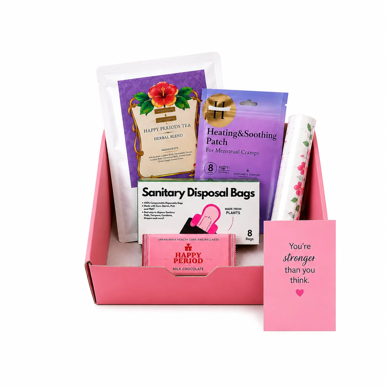 Mini Self-Care Kit – Period Comfort Essentials with Pads, Heating Patches, Herbal Tea & Chocolate
